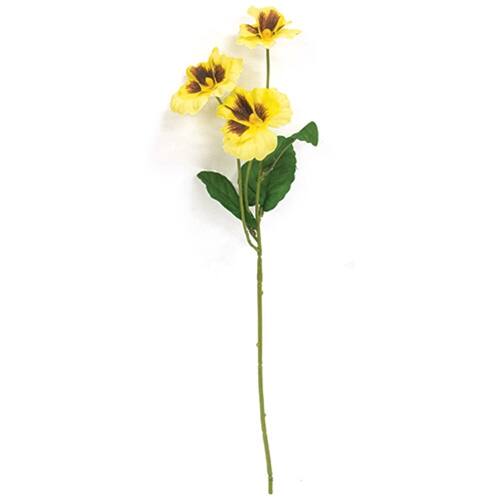 Front. BreeBe - Yellow Pansy Pick - 14" - Yellow.