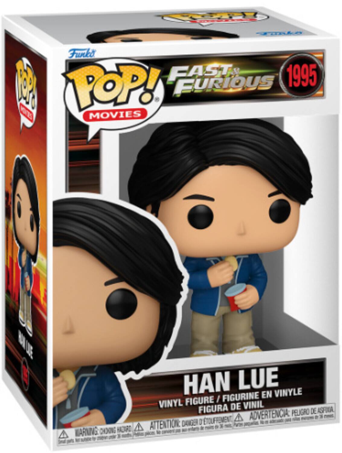 Funko POP! Movies  
Fast & Furious 1995  
Han Lue  
Vinyl Figure / Figurine en Vinyle / Figura de Vinil  
Warning: Choking Hazard - Small parts. Not for children under 3 years.  
Attention: Danger d'étouffement - Petits pièces. Ne convient pas aux enfants de moins de 3 ans.  
Advertencia: Peligro de asfixia - Piezas pequeñas. No es adecuado para menores de 3 años.