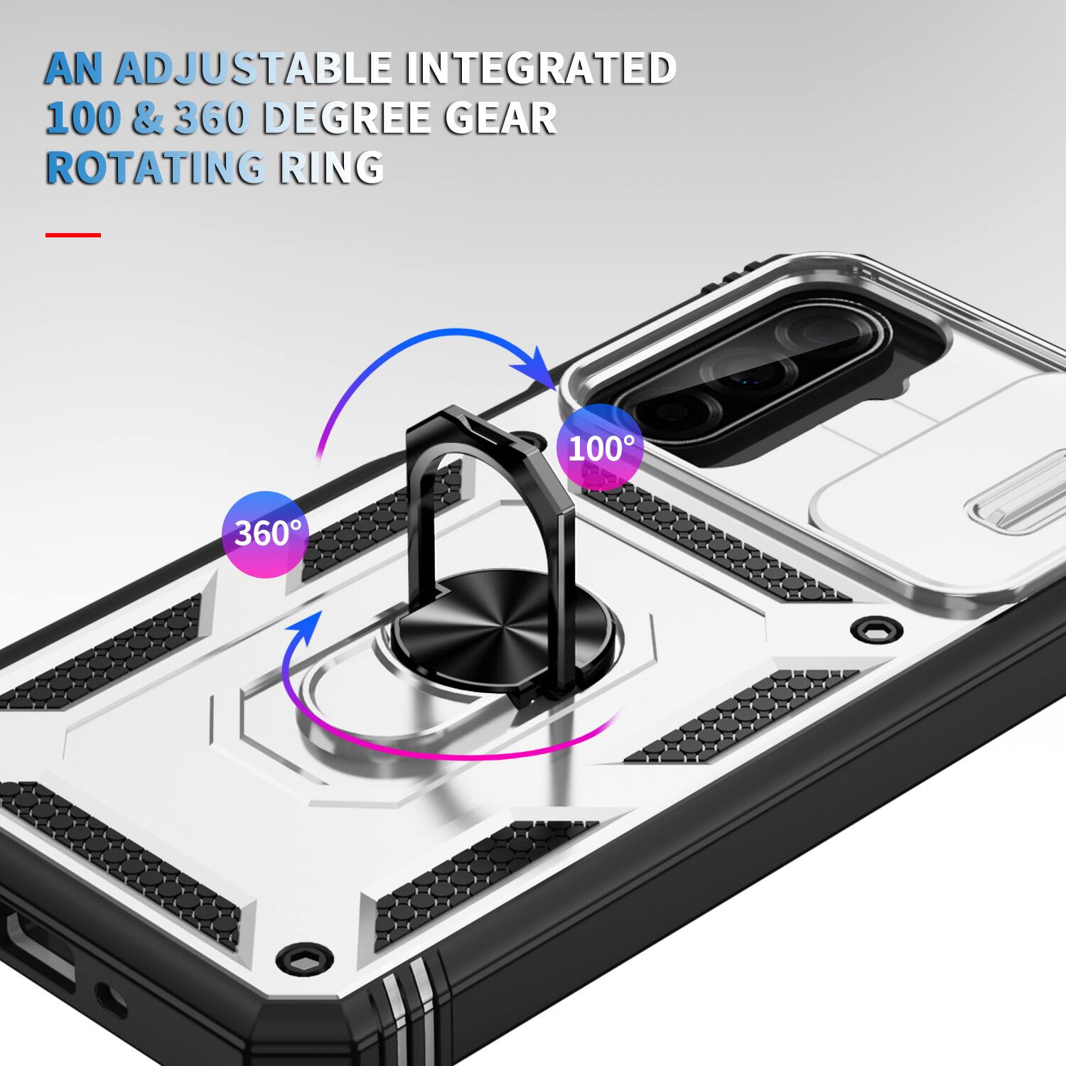 AN ADJUSTABLE INTEGRATED 100 & 360 DEGREE GEAR ROTATING RING