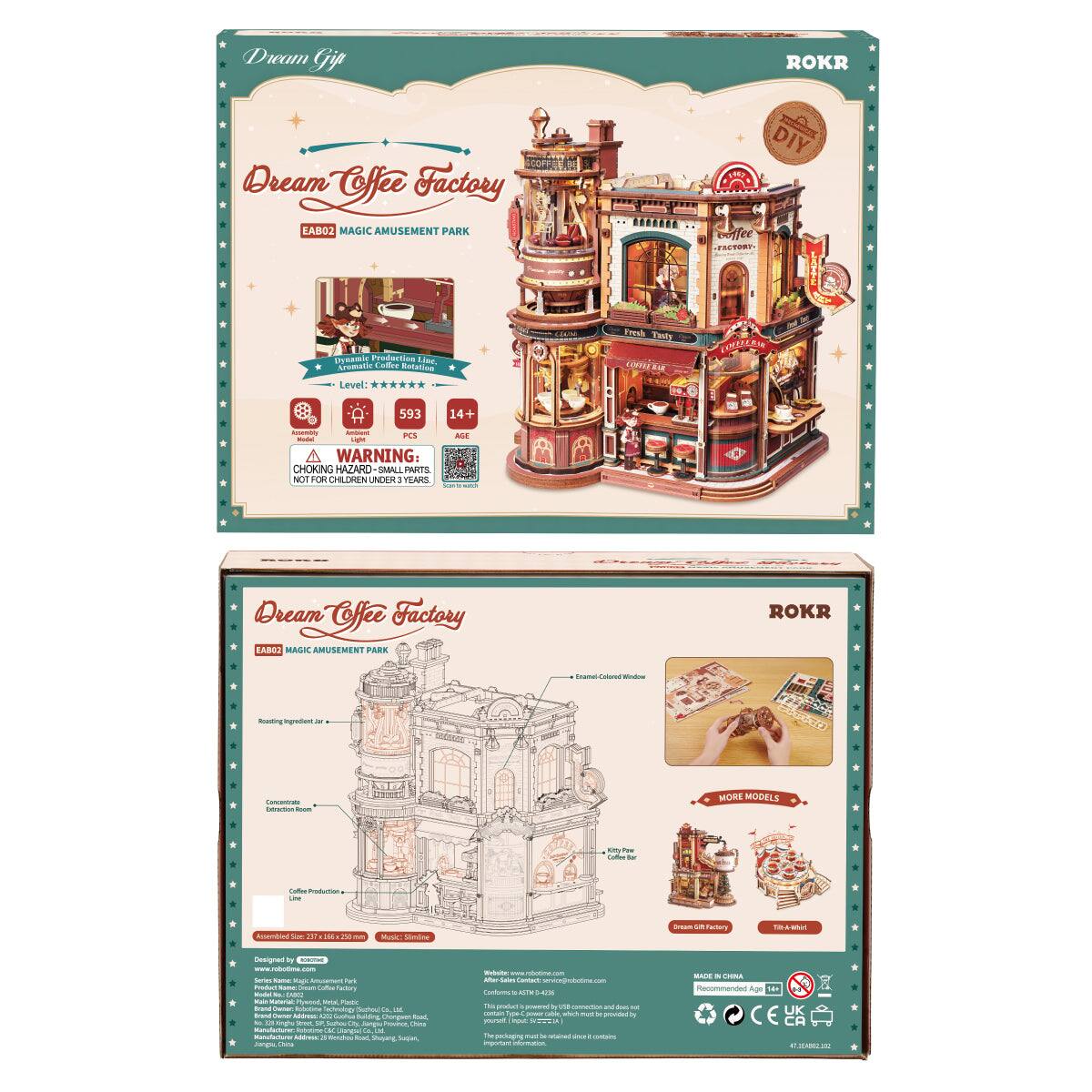 Dream Gip  
ROKR  
Dream Coffee Factory EAB02 MAGIC AMUSEMENT PARK  
DIY coffee FACTORY  
Dynamic Production line. Aromatic Coffee Rotation Level:  
Fresh Tasty COFFEE & BAR  
CAMITAN  
593  
14+  
Accently Ambient PCS Light  
WARNING: CHOKING HAZARD SMALL PARTS NOT FOR CHILDREN UNDER 3 YEARS.  
AGE  
Dream Coffee Factory EAB02 MAGIC AMUSEMENT PARK  
ROKR  
Calories  
Roating Ingredient  
Concentrate Extraction Room  
MORE MODELS  
Key Power for Production -  
Assembled Size IN M 250 M  
Music: Simine  
Dream Factory  
Designed by K/BLOWE CONTE Services KADE Por HOME Cream Factory Made Main Value Flywood, 100g Fine Brund Ratbctine auhrelop CHICKEN Os brand Curter Animents CC Sucha Building Chanpeot food No DI Kinghu  
, Soztiou Clty, Prounce China Jangui Manufacture: Ratbotime- cac (Ingca) ta Kaufacturer Editone BROWN kcad, Youjang Sugies, Rangel Chila  
mednsted - C