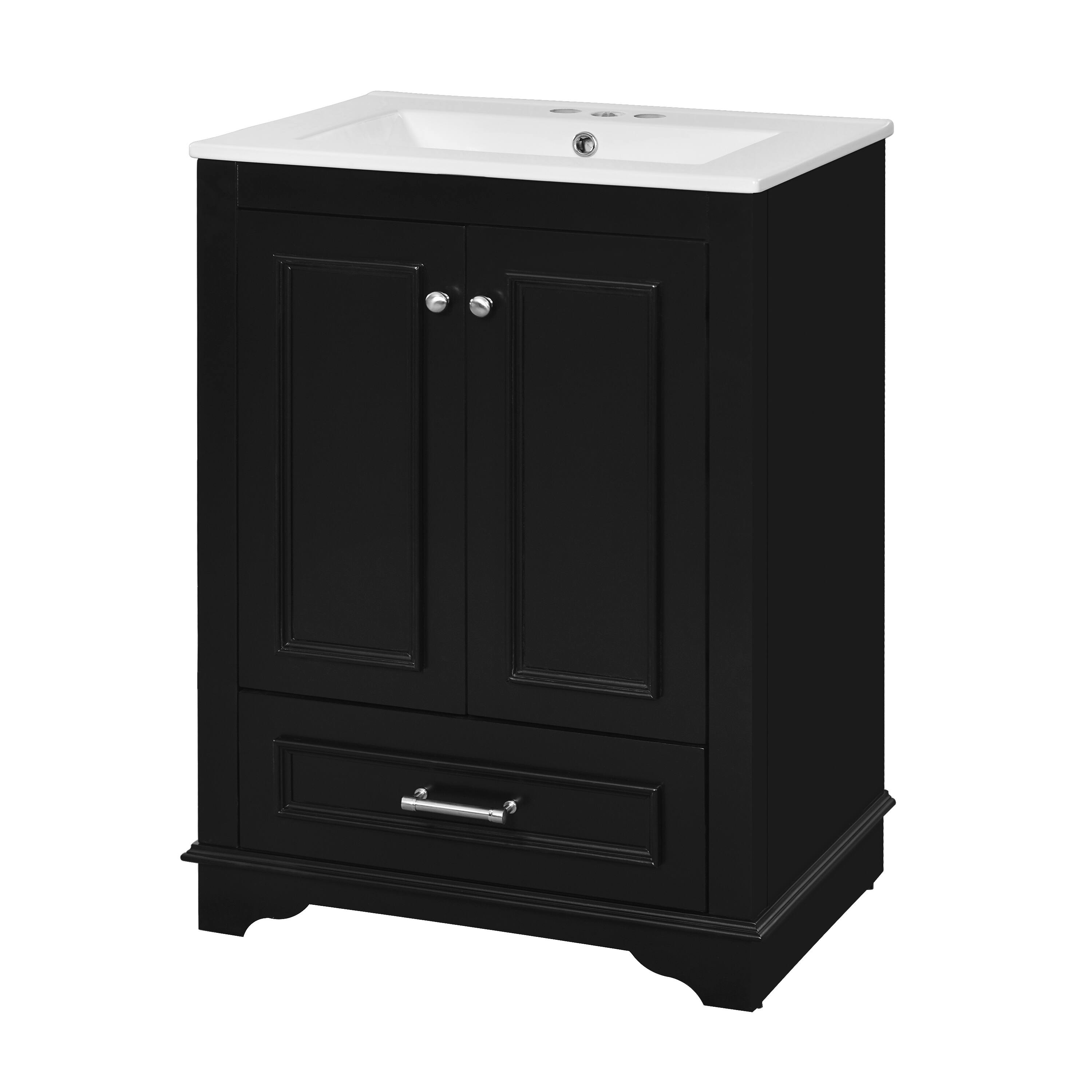 Alt View 6. Tiramisubest - 24" Bathroom Vanity with Ceramic Sink Combo, Modern Storage Cabinet  with Silver Handles,  Soft Closing Doors - Black.