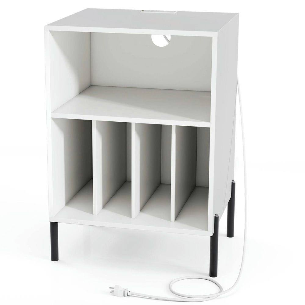 Kadyn - Record Player Stand with Vinyl Storage and USB Charging Station - White