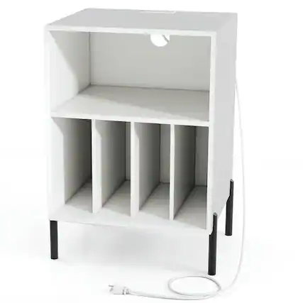 Front. Kadyn - Record Player Stand with Vinyl Storage and USB Charging Station, White - White.