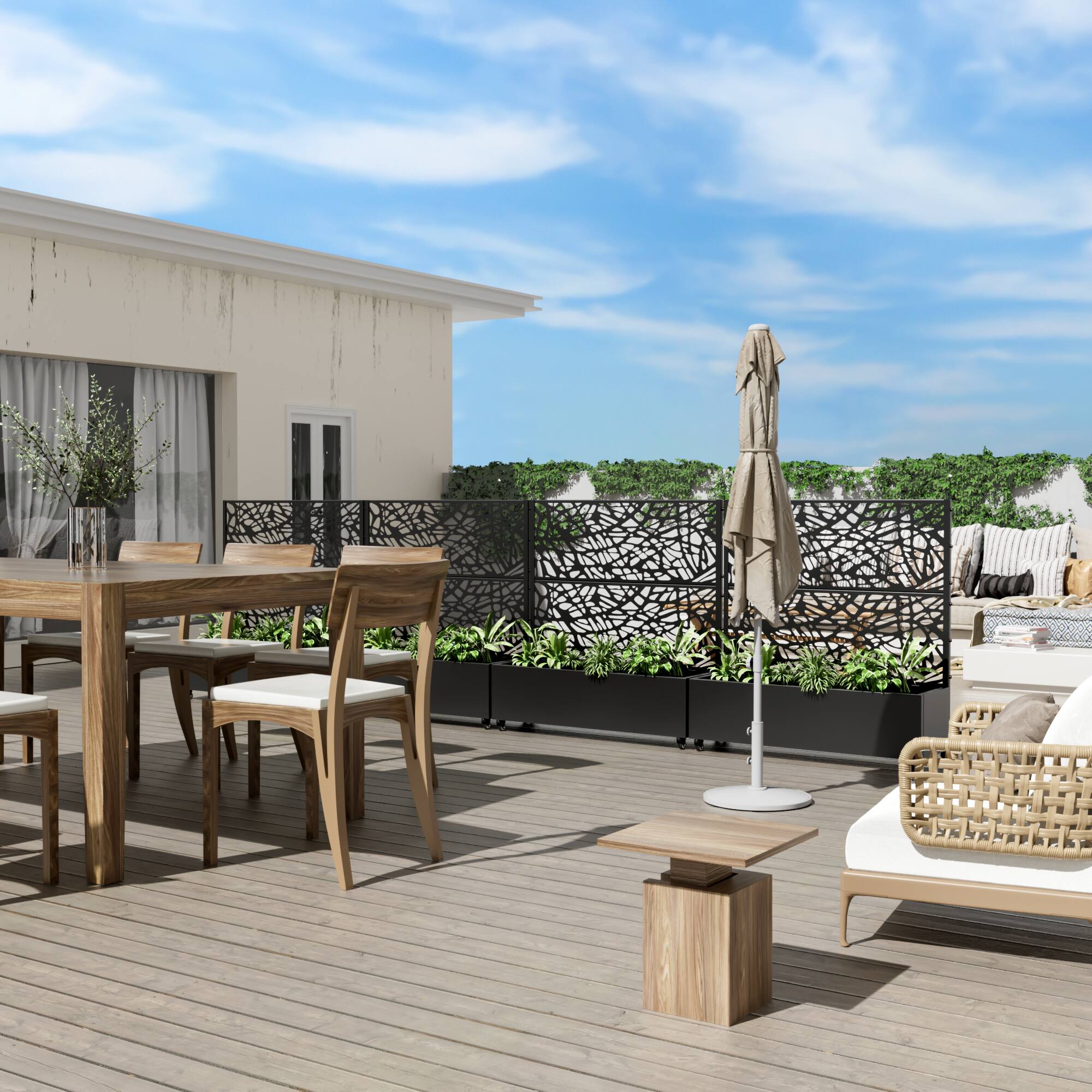 Alt View 2. PexFix - 47 in. H x 47 in. W Net Pattern Rectangle Metal Planter Box Raised Garden Beds with Trellis-Ideal for Balcony - Black.