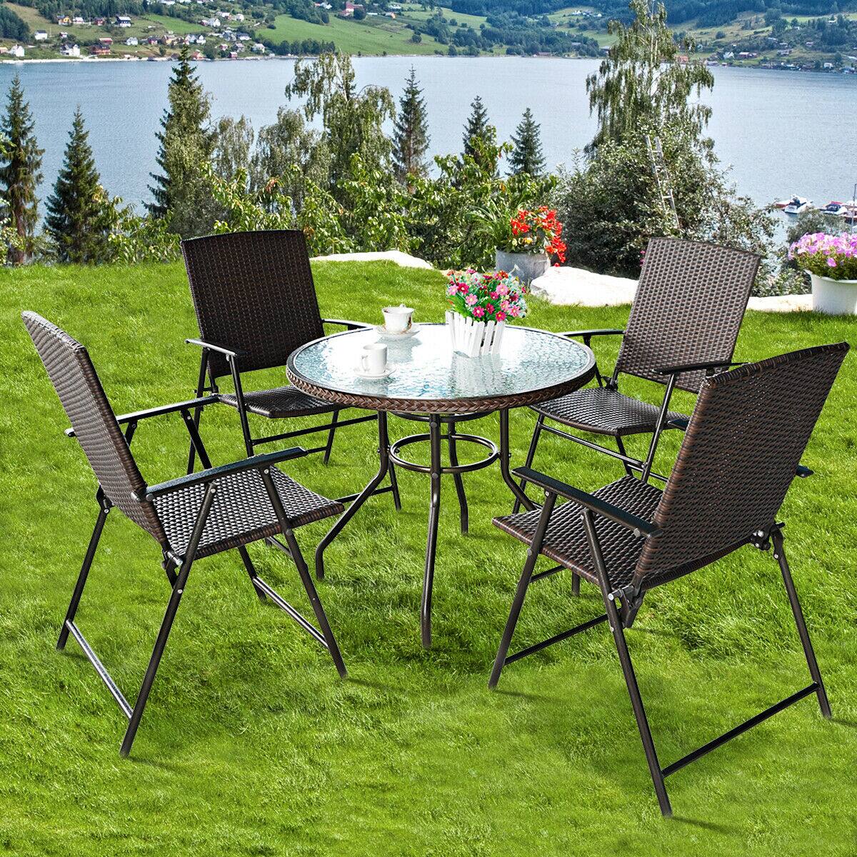 Alt View 4. Gymax - Gymax Folding Rattan Chair Brown 4 PCS Outdoor Indoor Furniture - Brown.