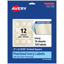 Avery - Pearlized Ivory Arched Square Labels, 2" x 2-3/16", 120ct - White