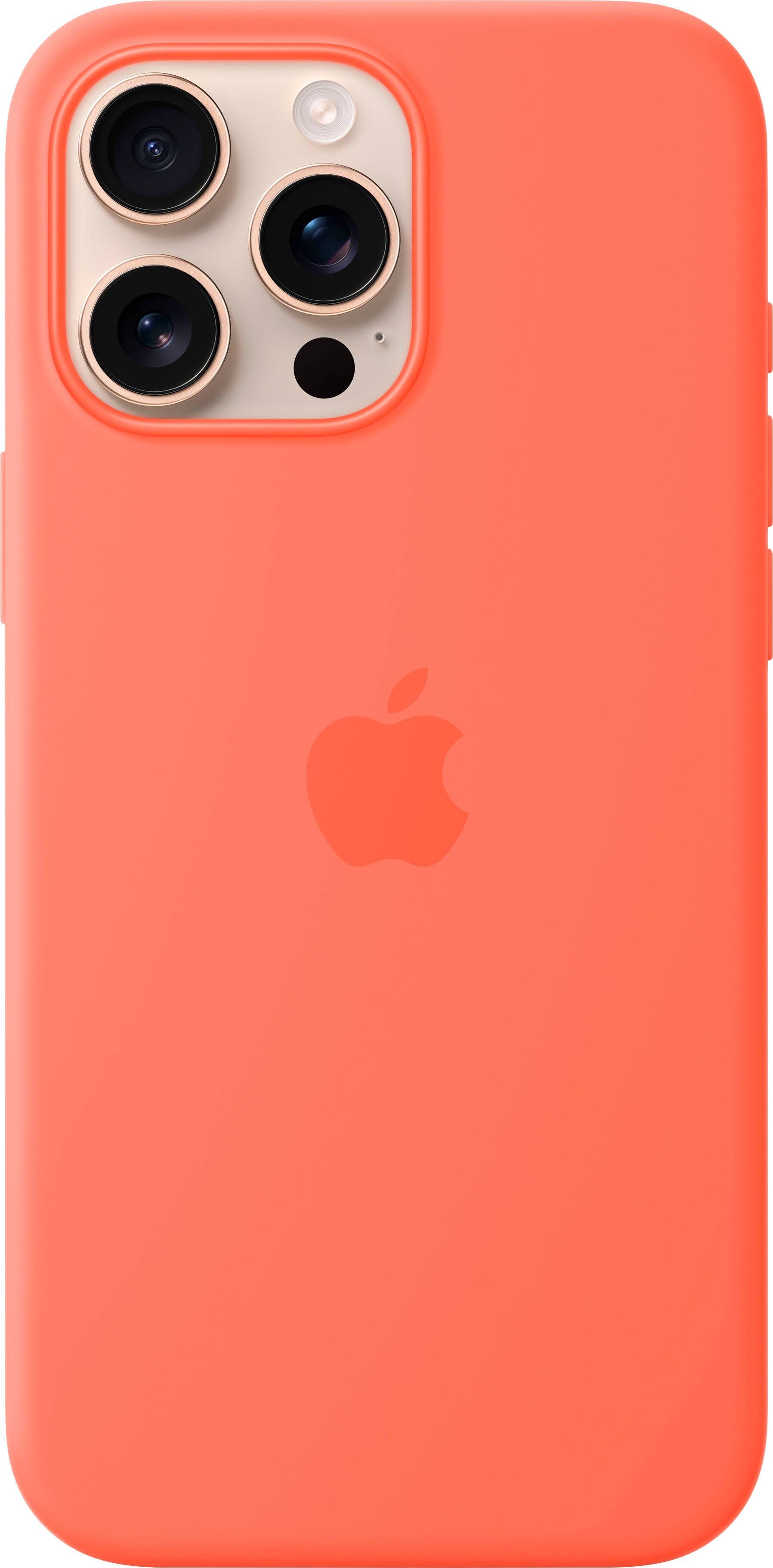 Angle. Apple - iPhone 16 Pro Max Silicone Case with MagSafe - Tangerine.