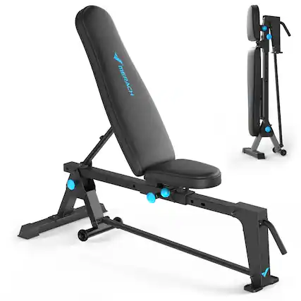 Front. MERACH - MERACH P14 Foldabl Weight Dumbbell Bench for HomeGym with 1100 LBS,5 Back & 2 Seat Positions Adjustable - Black.