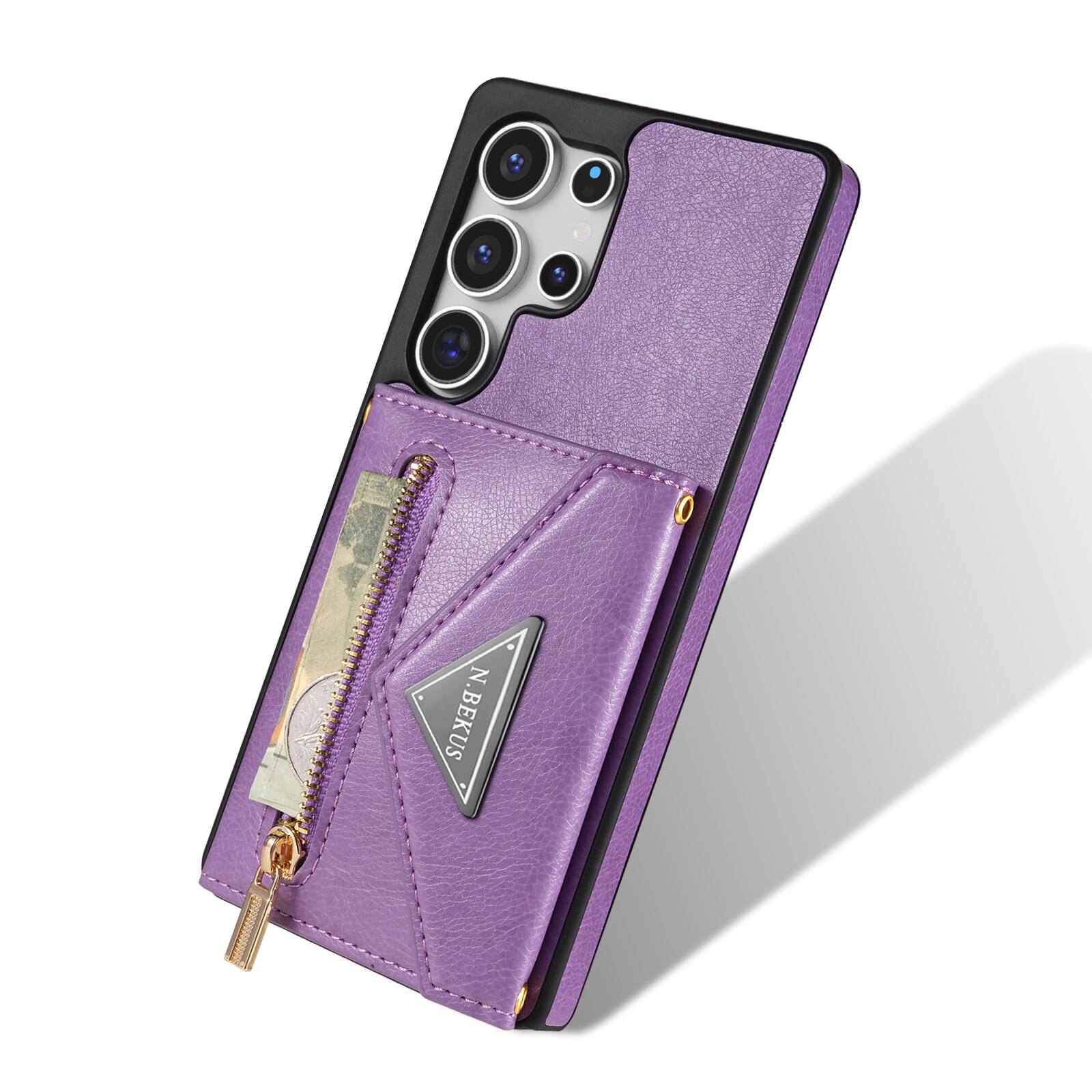 Alt View 2. Dteck - Crossbody Wallet Case for Samsung Galaxy S26 Ultra, Shockproof PU Leather Stand Cover with Zipper Pocket and Card Slots - Purple.