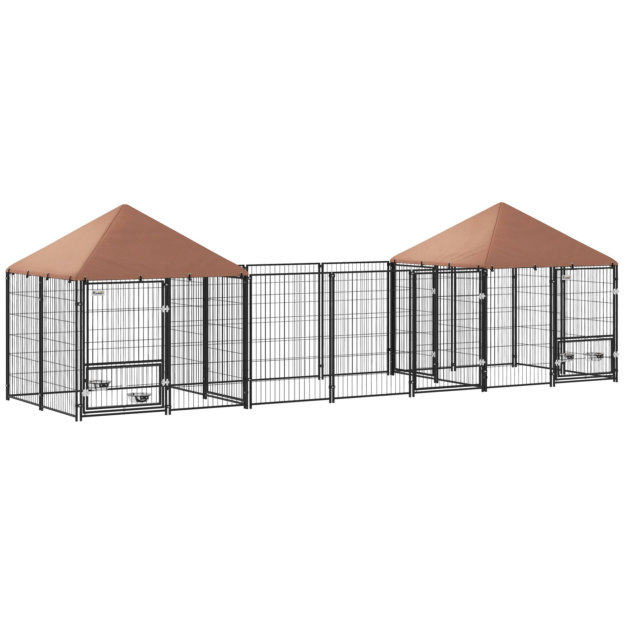 Pawhut - Dog Kennel Outside with 2 Rooms, Large Run, Rotating Bowls, Waterproof Canopy, Welded Wire, 16.2'x4.7'x5.1' price history on PriceWatchPro