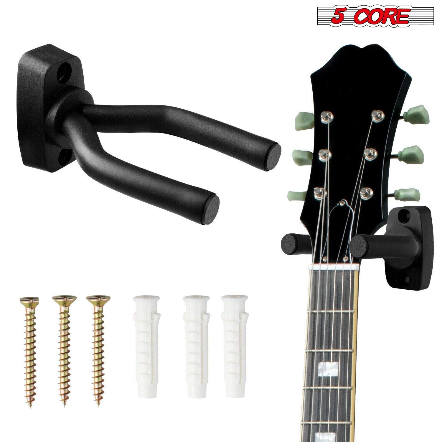 Angle. 5 CORE - Guitar Wall Mount Hanger Hook for Acoustic Classical Electric Bass Guitars-GH IRON 2PCS - Black.