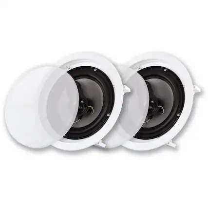 Front. Acoustic Audio by Goldwood - CSic83 in Ceiling 8" Speaker Pair 3 Way Home Theater Speakers - Paintable White.