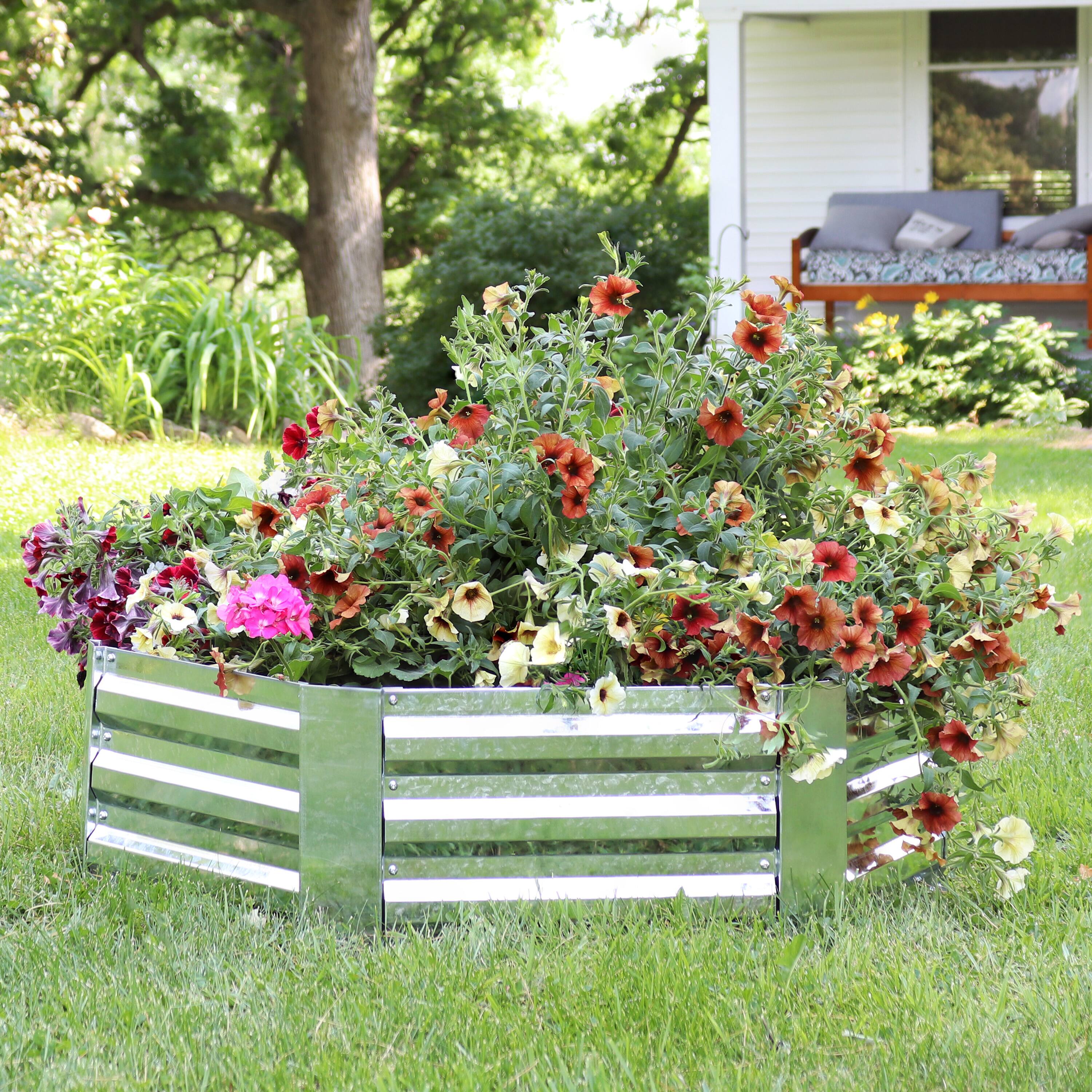 Alt View 1. Sunnydaze - Galvanized Steel Hexagon Raised Garden Bed - 40 in - Silver.