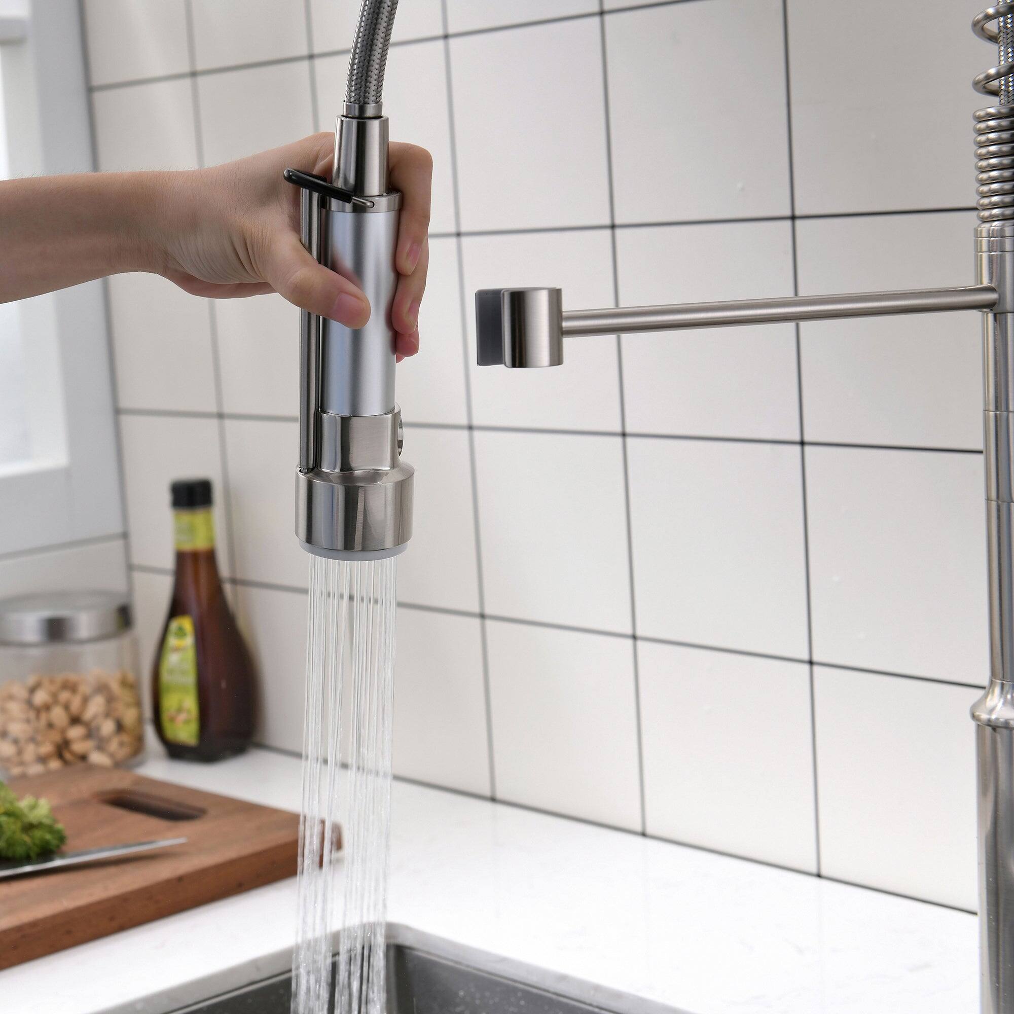 Alt View 3. Boyel Living - Brushed Nickel Single Handle Pull Down Sprayer Kitchen Faucet with Water Supply Lines - Brushed Nickel.