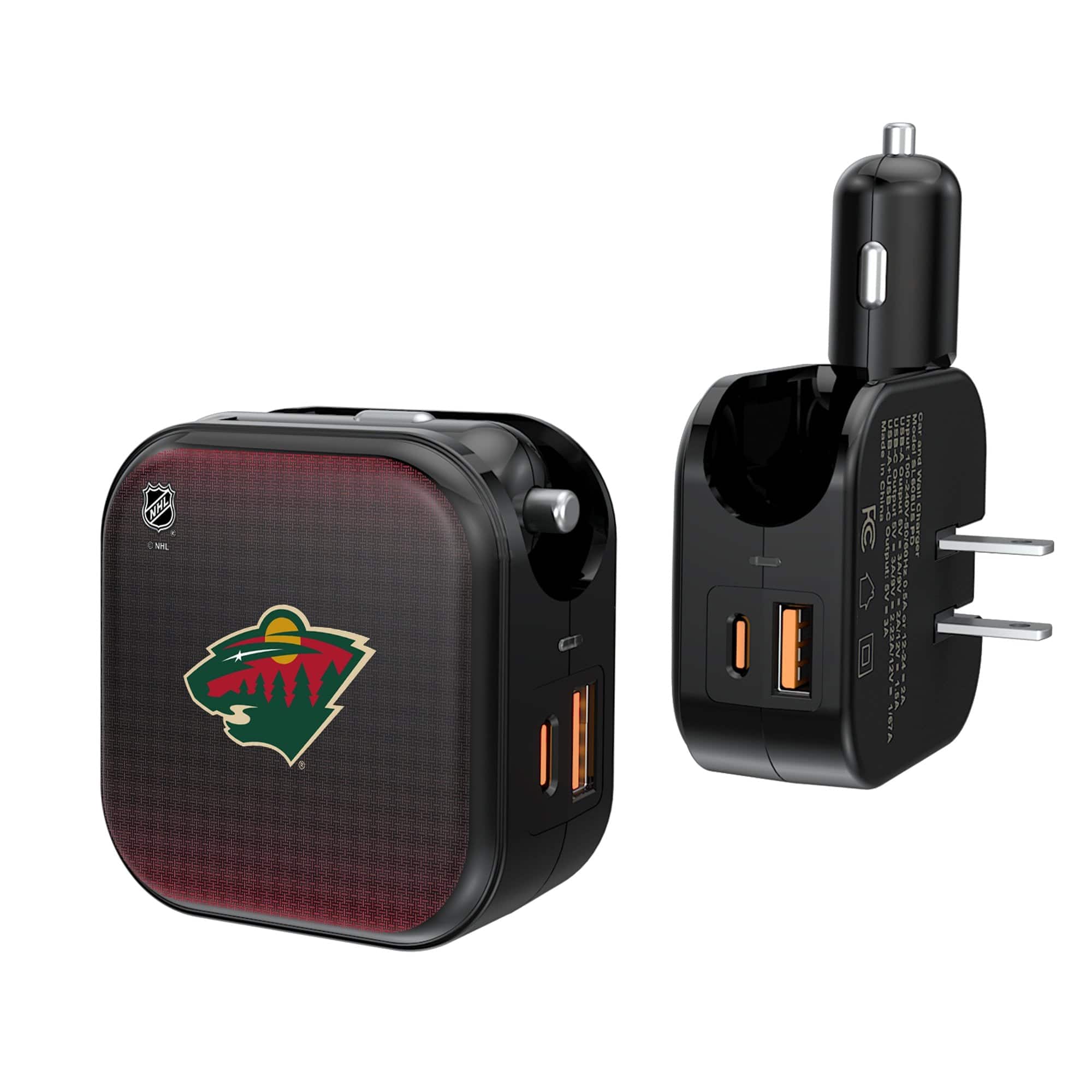 Keyscaper - Minnesota Wild 2-in-1 USB A/C Charger - Black
