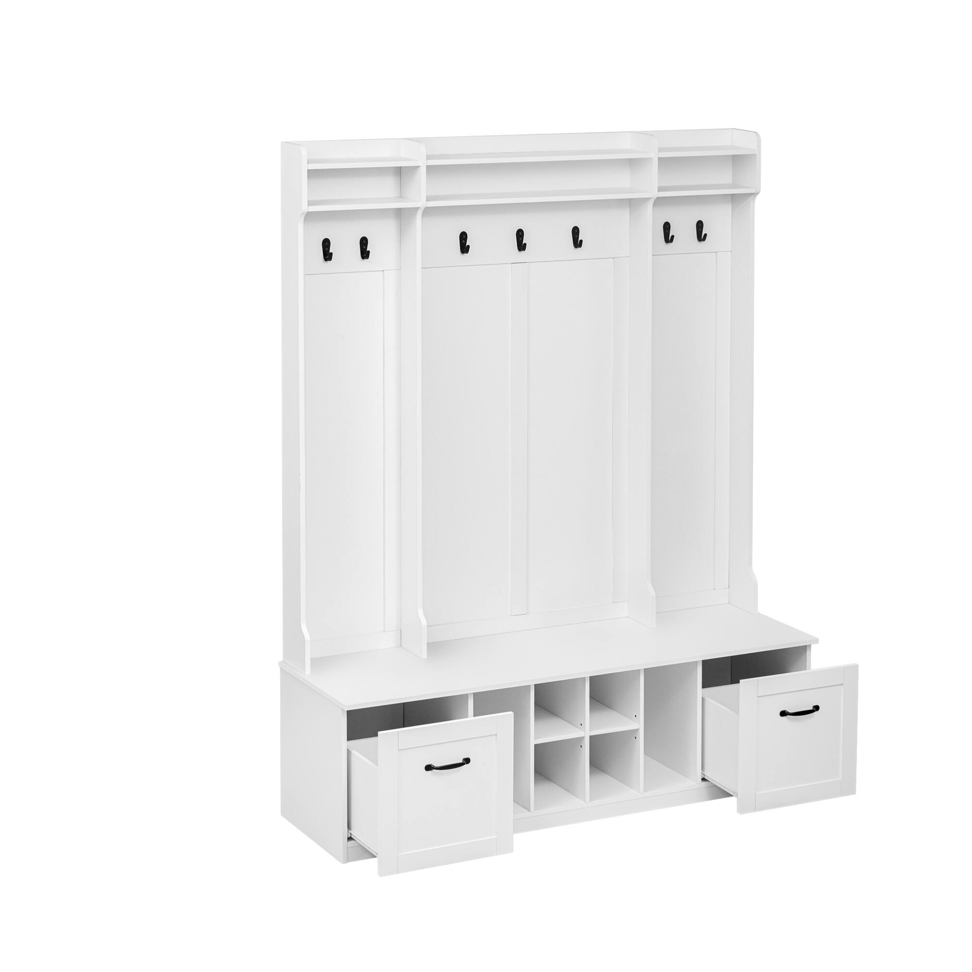 Alt View 9. GOODSILO - 5-in-1 Entryway Storage Bench with Coat Hooks, 2 Drawers and Adjustable Shelves for Hallway Organization and Living Room - White.