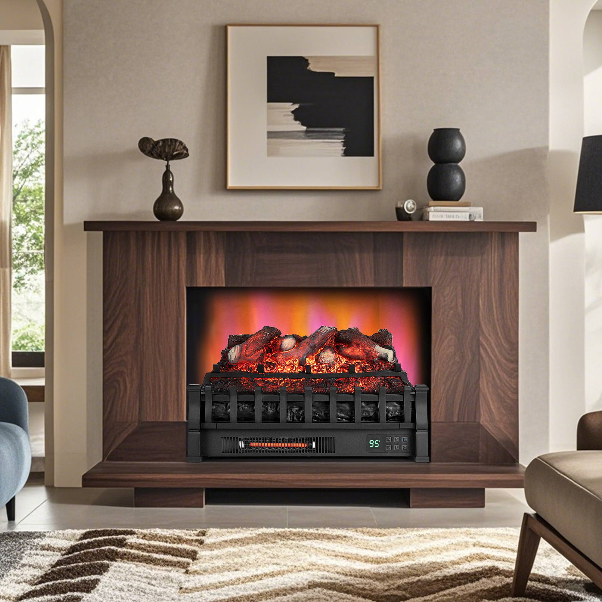Alt View 3. Costway - Costway 23" Electric Fireplace Heater Fireplace Logs Inserts Infrared Quartz Heater - Black.