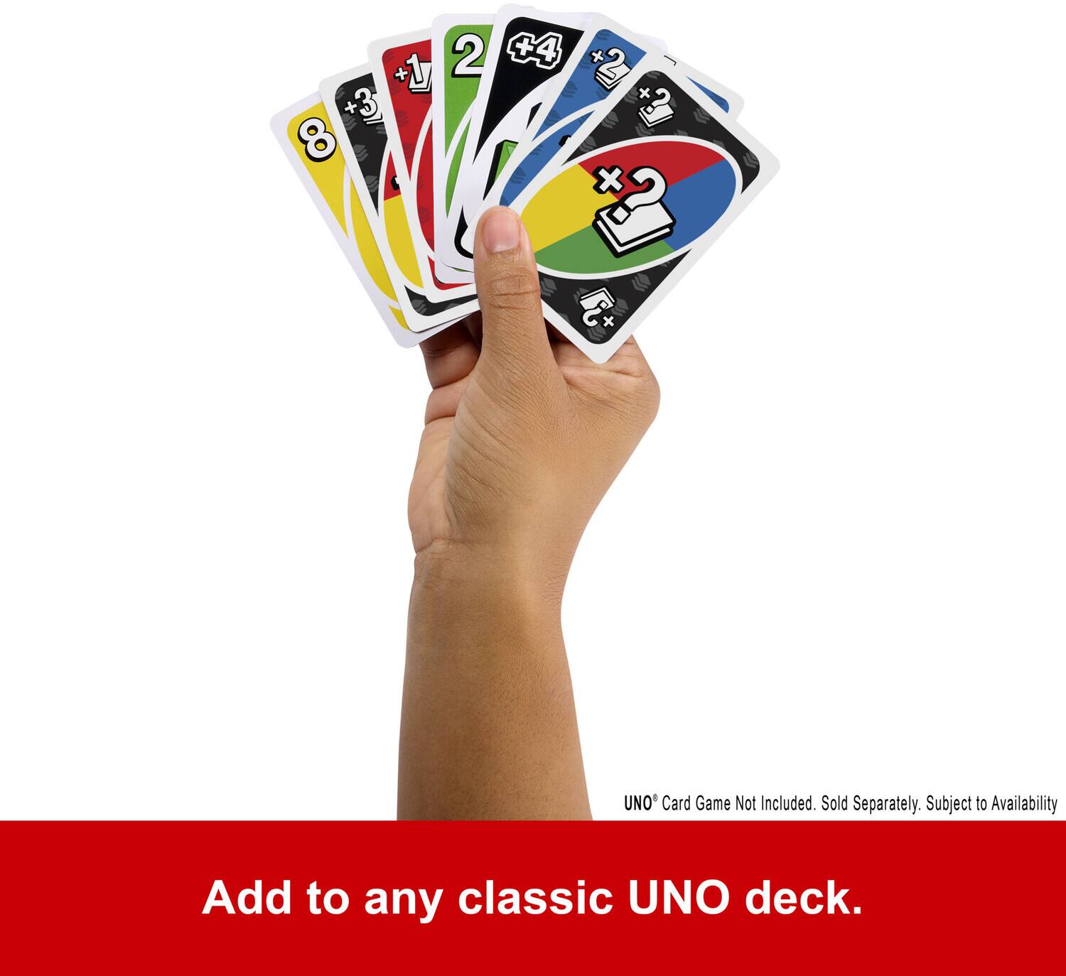 Add to any classic UNO deck.

UNO® Card Game Not Included. Sold Separately. Subject to Availability.