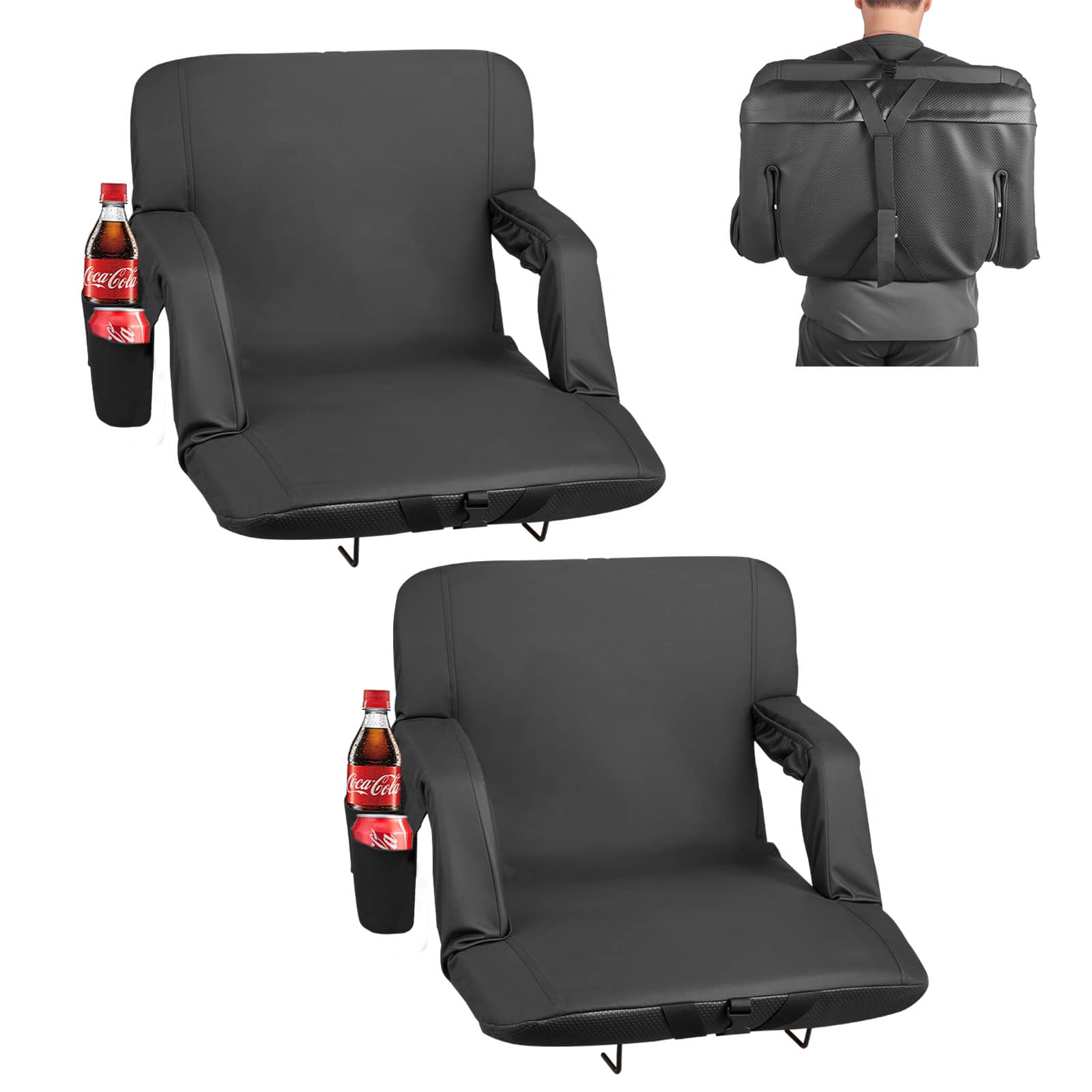 VEVOR - Stadium Seat, 6 Adjustable Angle Bleacher Chair, 2.75'' Cushion Stadium Seat with Back Support and Armrest - Black