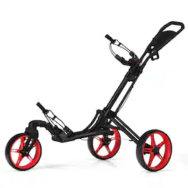 Costway - Folding Golf Push Cart W/Scoreboard Adjustable Handle Swivel Wheel - Red