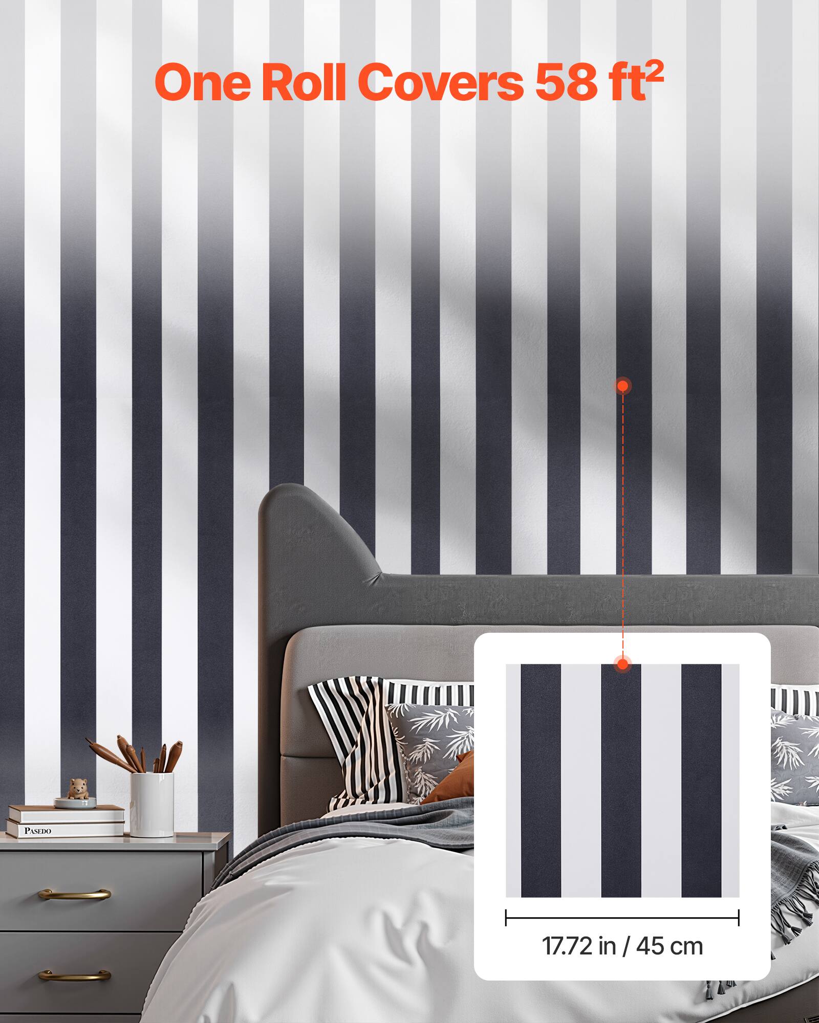 One Roll Covers 58 ft²  
17.72 in / 45 cm