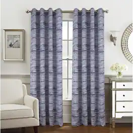 Olivia Gray - Tropez Two Tone Jacquard Single Grommet Curtain Panel Pair - 54x84" - Navy
