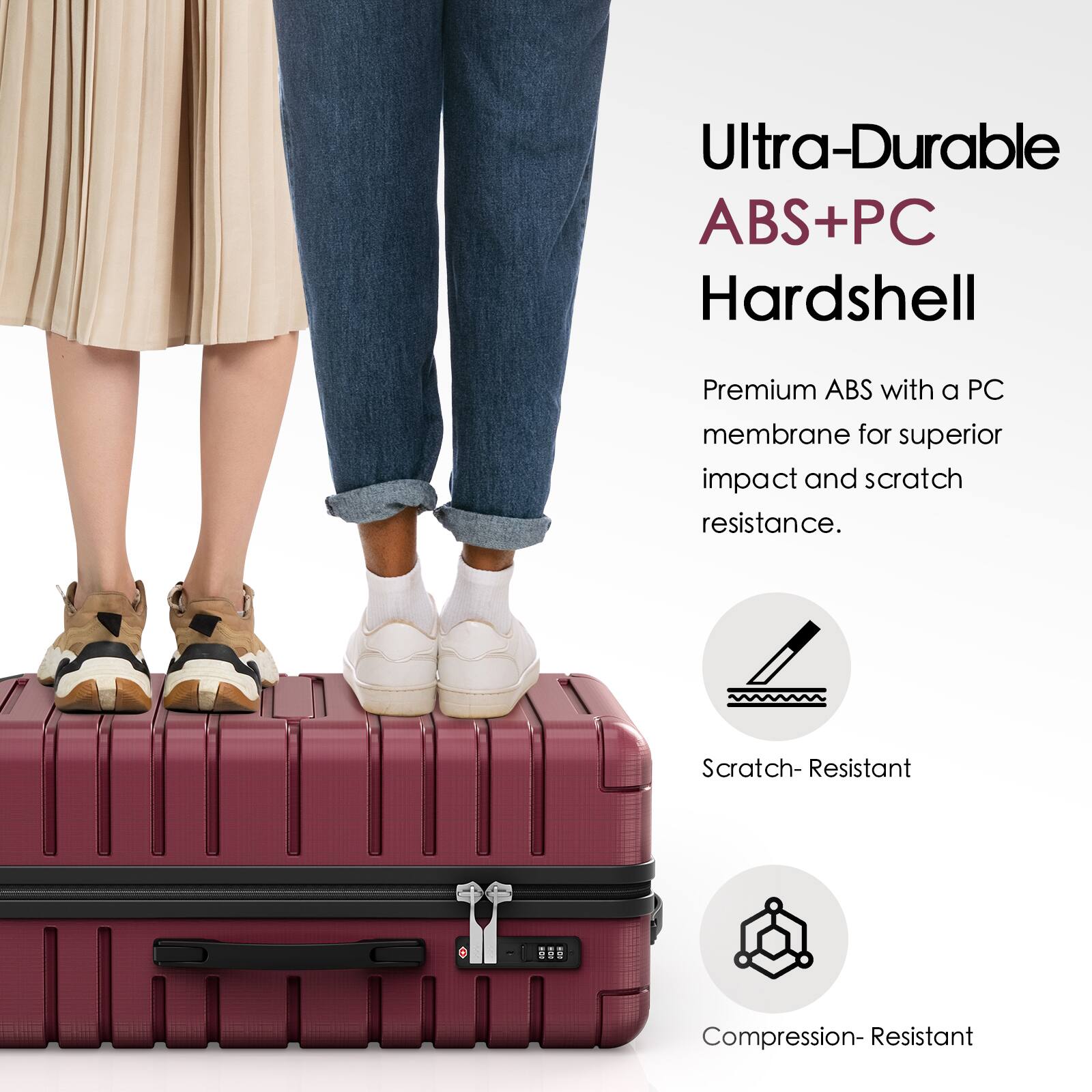 Ultra-Durable ABS+PC Hardshell

Premium ABS with a PC membrane for superior impact and scratch resistance.

Scratch-Resistant

Compression-Resistant