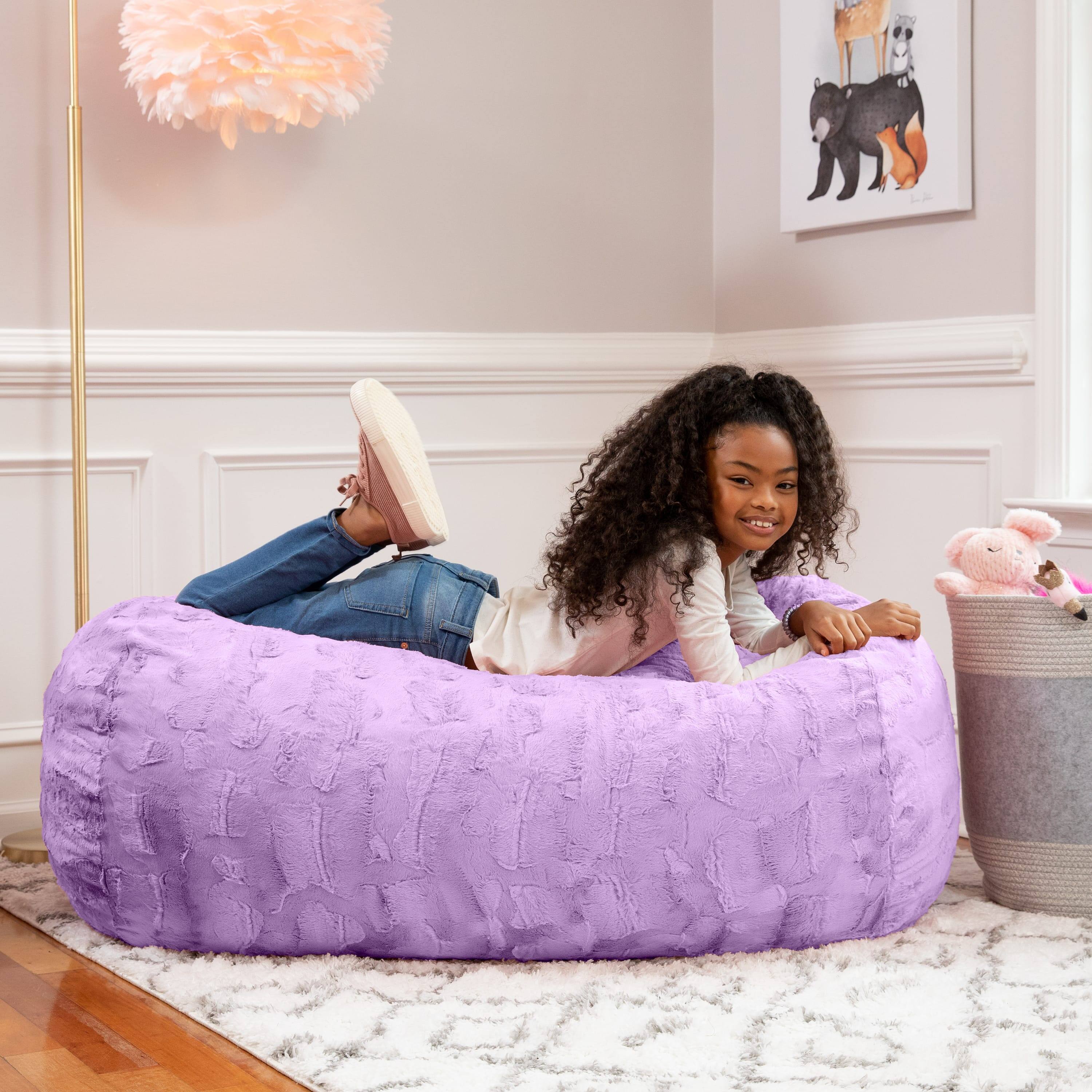Jaxx - Sofa Saxx Bean Bag Couch - 4 Foot - Faux Fur, Bellflower Purple - Faux Fur - Bellflower Purple