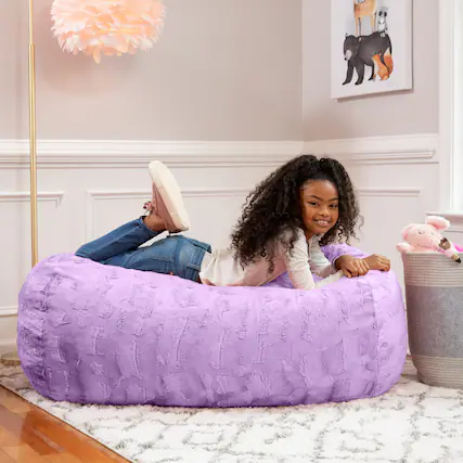 Front. Jaxx - Jaxx Sofa Saxx Bean Bag Couch - 4 Foot - Faux Fur, Bellflower Purple - Faux Fur - Bellflower Purple.