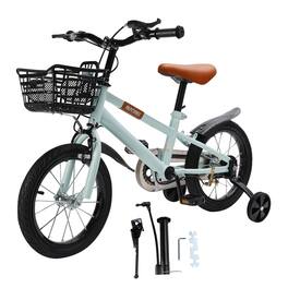 Topteng - 18" Kids Bike with Training Wheels & Basket - Adjustable Seat, Dual Brakes, High-Carbon Steel Frame, for Toddlers - Cyan