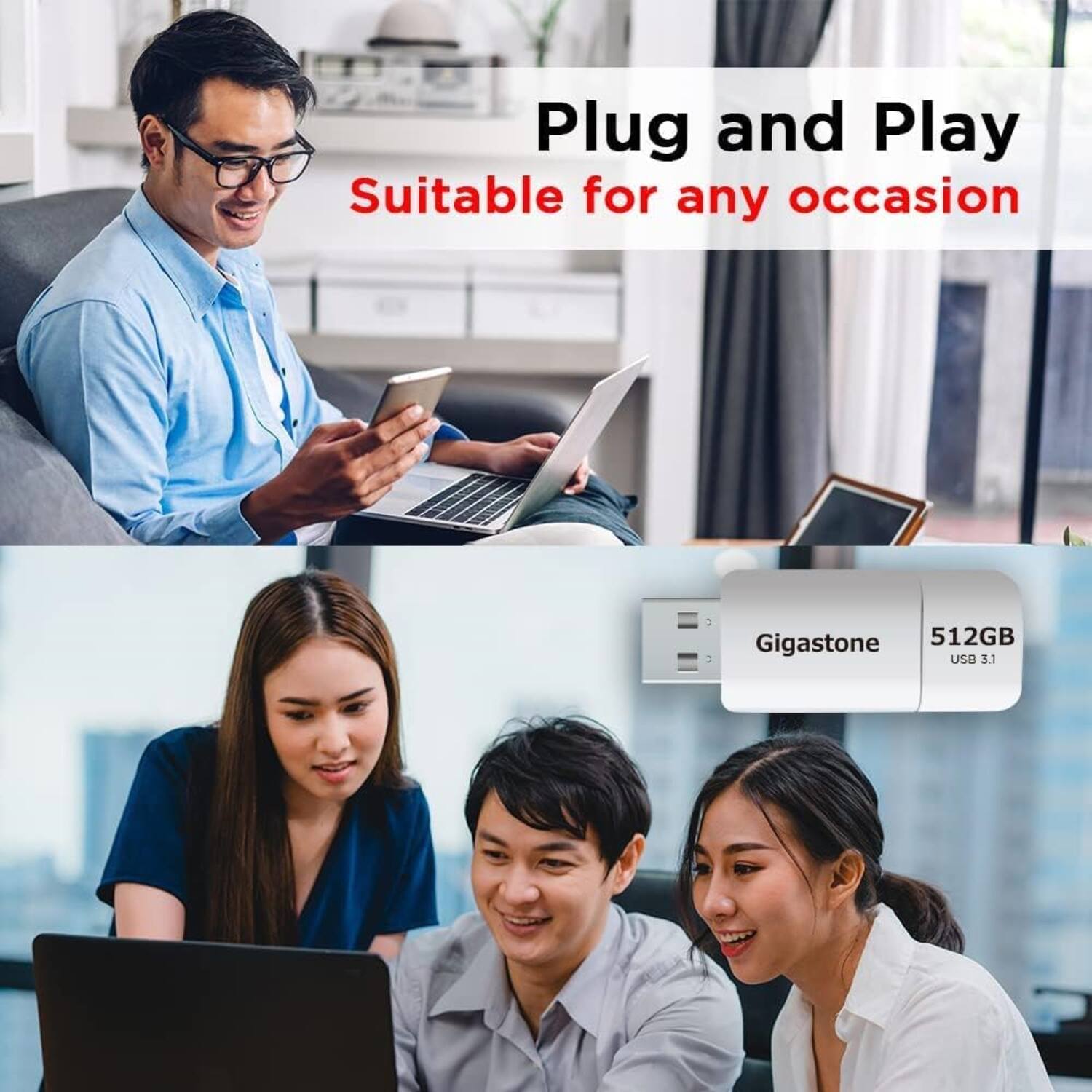 Plug and Play  
Suitable for any occasion  

Gigastone  
512GB  
USB 3.1