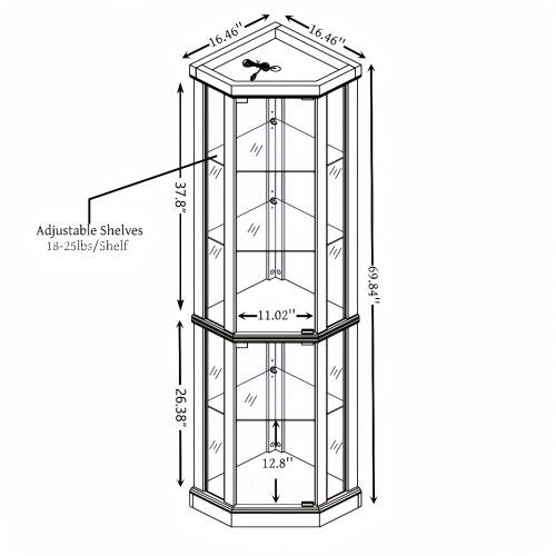 16.46" Adjustable Shelves 18-25lbs/Shelf 37.8" 11.02" 69.84" 26.38% 12.8"