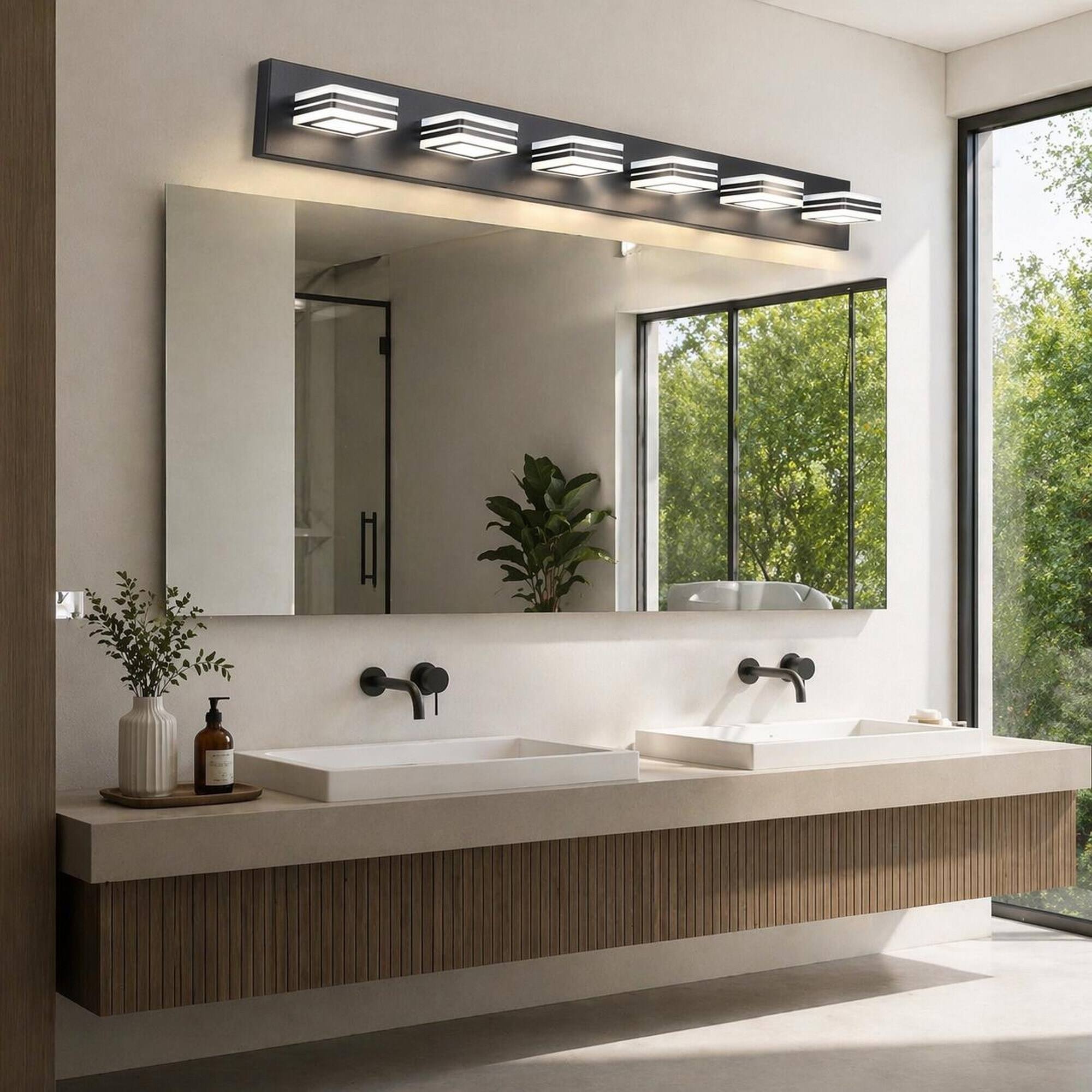Alt View 2. RYHNUYNE - 6‑Light LED Vanity Light,40" Modern Bathroom Wall Light Fixture, Over Mirror Bath Vanity Lighting - Black.