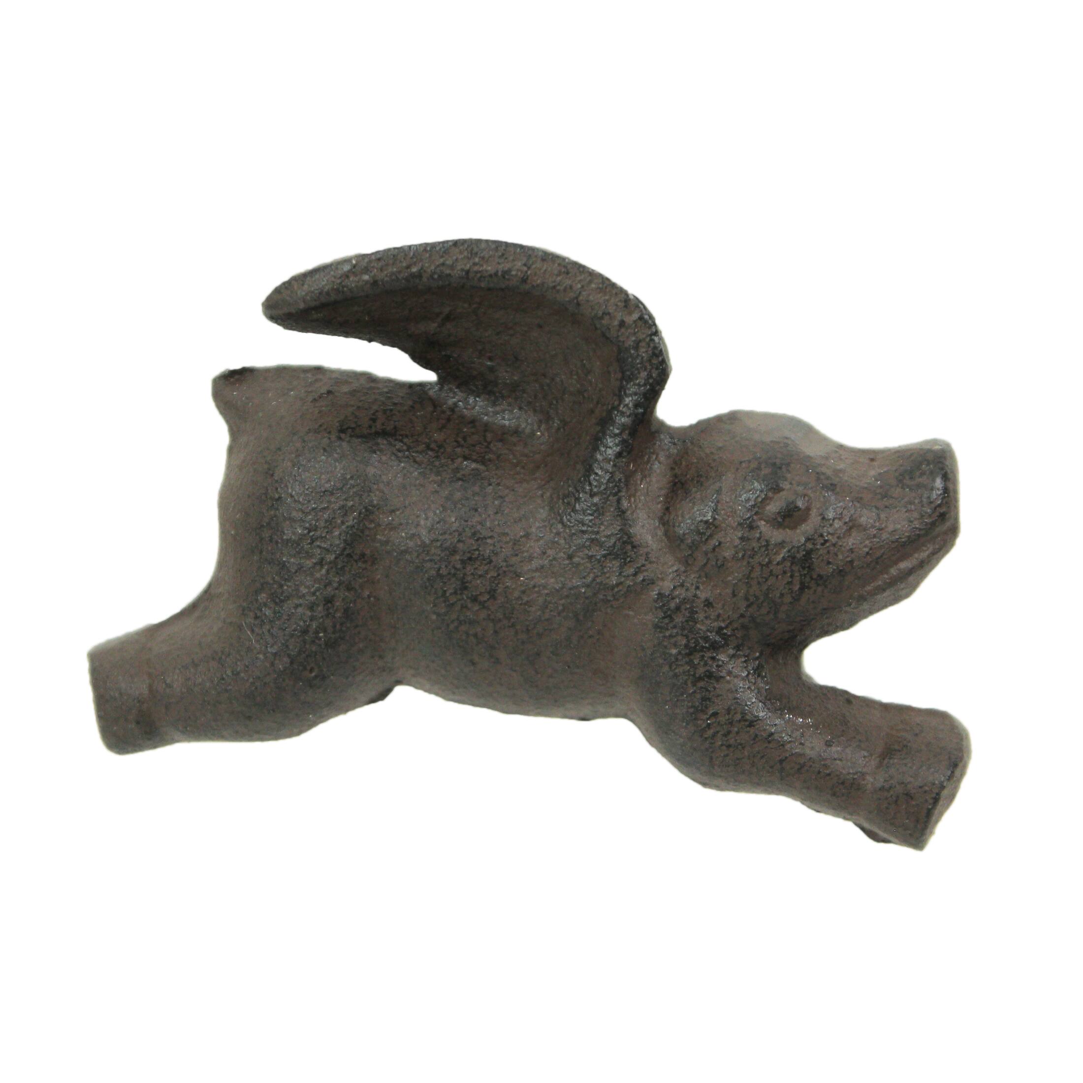 Alt View 1. Upper Deck - Set of 6 Cast Iron Flying Pig Drawer Pulls Decorative Cabinet Knobs Home Decor - Brown.