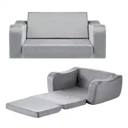 VEVOR - 2-in-1 Kids Sofa, Foldable Toddler Soft Couch with Armrests, Made of 28D Sponge & Short Pile, Convertible Toddler Chair - Gray