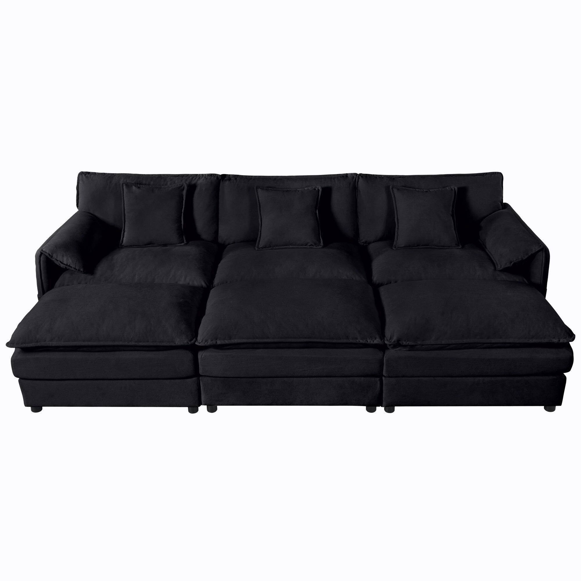 Alt View 1. Boyel Living - Modern Minimalist Black Chenille Sofa with Side Storage Pockets 6-Seat - Black.