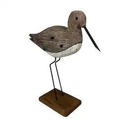 Things2Die4 - Decorative Sea Bird Figurine Weathered Wood Metal Coastal Statue 10.75 In - Beige