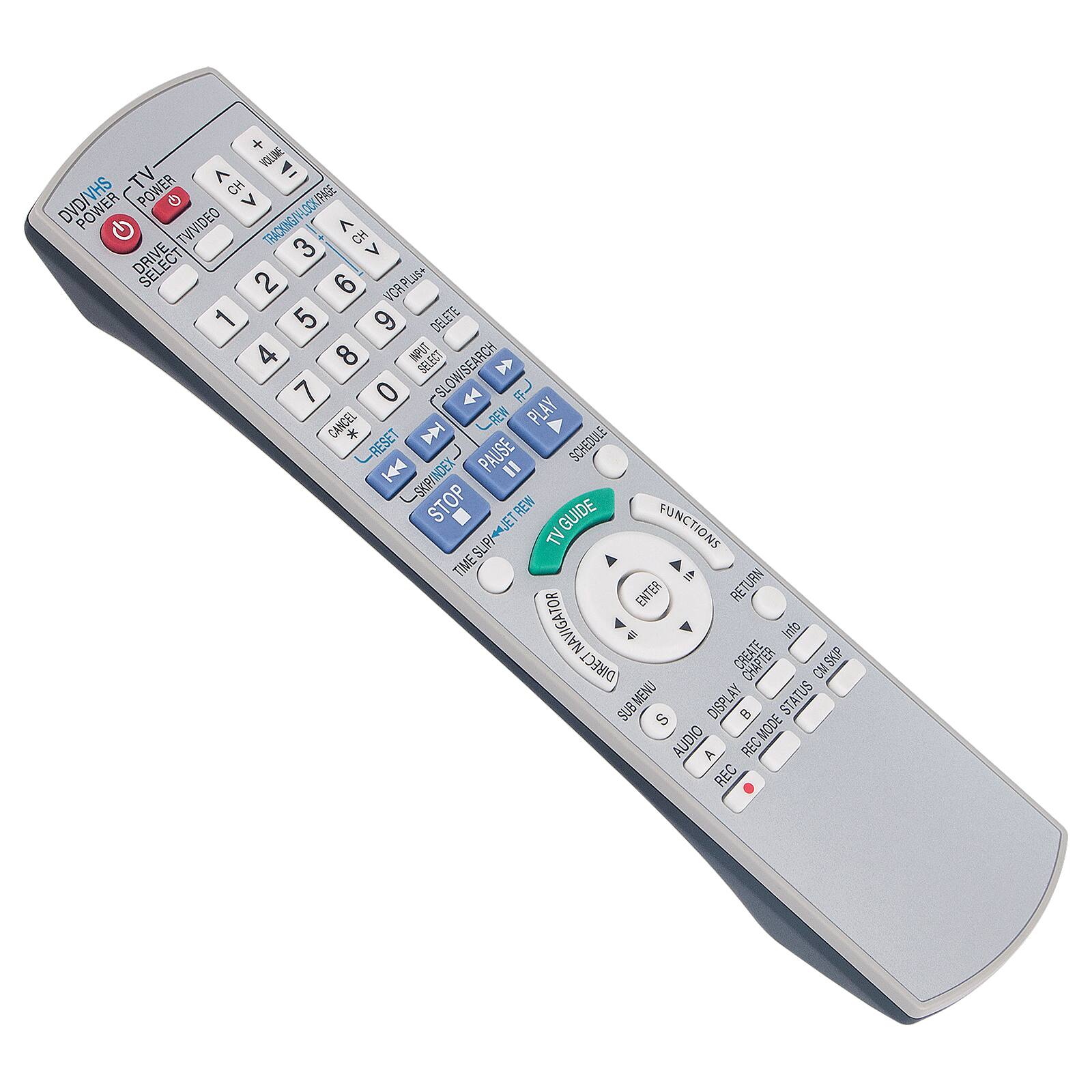 - VOLUME
- TV POWER
- CH PAGE
- TV VCR+
- DELETE
- INPUT SELECT
- SLOW/SEARCH
- CANCEL
- RESET
- SCHEDULE
- PAUSE
- SKIP INDEX
- REW
- TV GUIDE
- FUNCTIONS
- ENTER
- RETURN
- NAVIGATOR
- DIRECT
- SUB MENU
- SUB DISPLAY
- STATUS
- MODE
- AUDIO
- REC
- REC