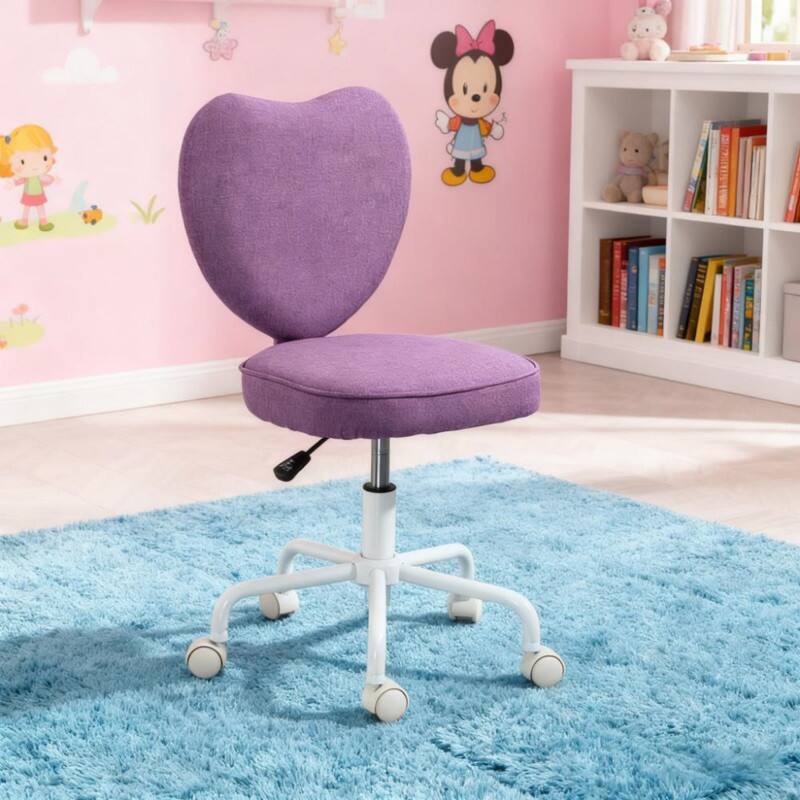 HTUTWOO - Armless Heart Shape Fabric Office Chair - 360° Swivel Height Adjustable Vanity Desk Chair,for Home Office Bedroom - Purple