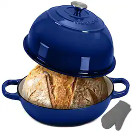 NutriChef - 10.2" Enameled Cast Iron Bread Oven, Dome-Shaped Sourdough Baking Pan with Handles & Silicone Gloves