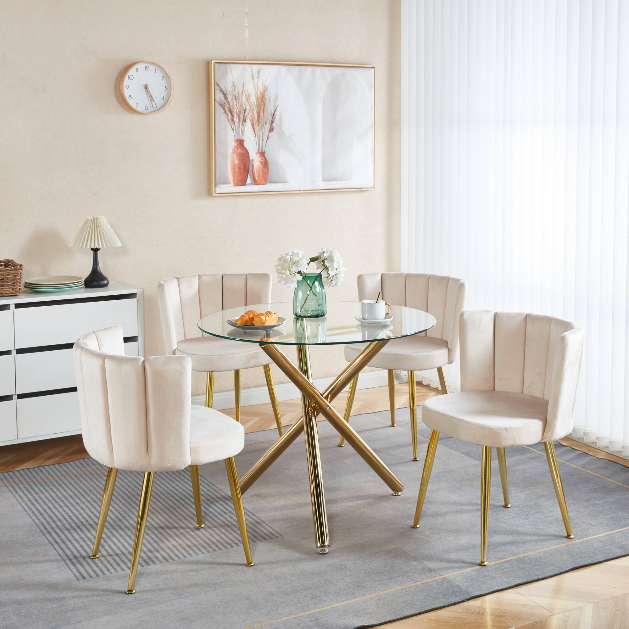 Alt View 8. GOODSILO - Elegant Velvet Dining Chairs Set of 2 with Golden Iron Legs for Modern Living Spaces - White.