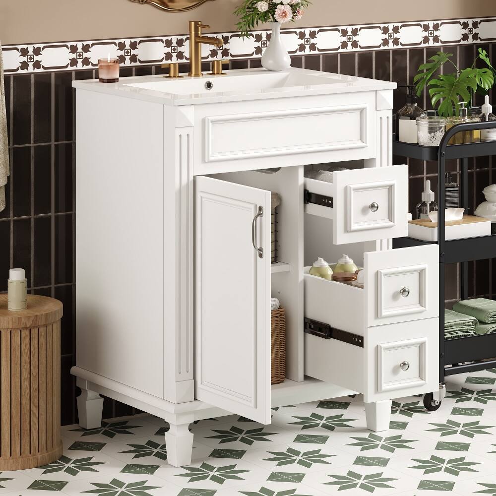 Back. Loheer - Loheer 24 inch bathroom vanity with sink White Small Bathroom Sink Cabinet Solid Wood Frame - White.