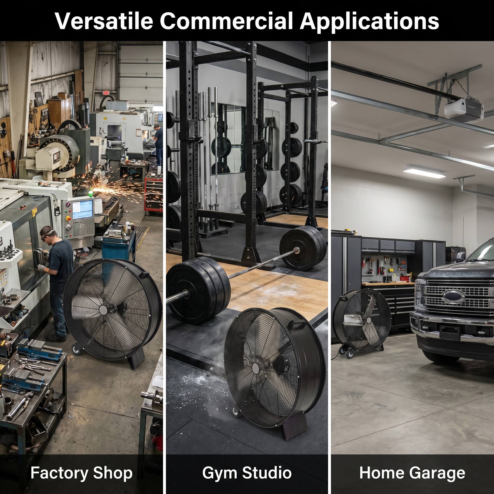 Versatile Commercial Applications

Factory Shop  
Gym Studio  
Home Garage