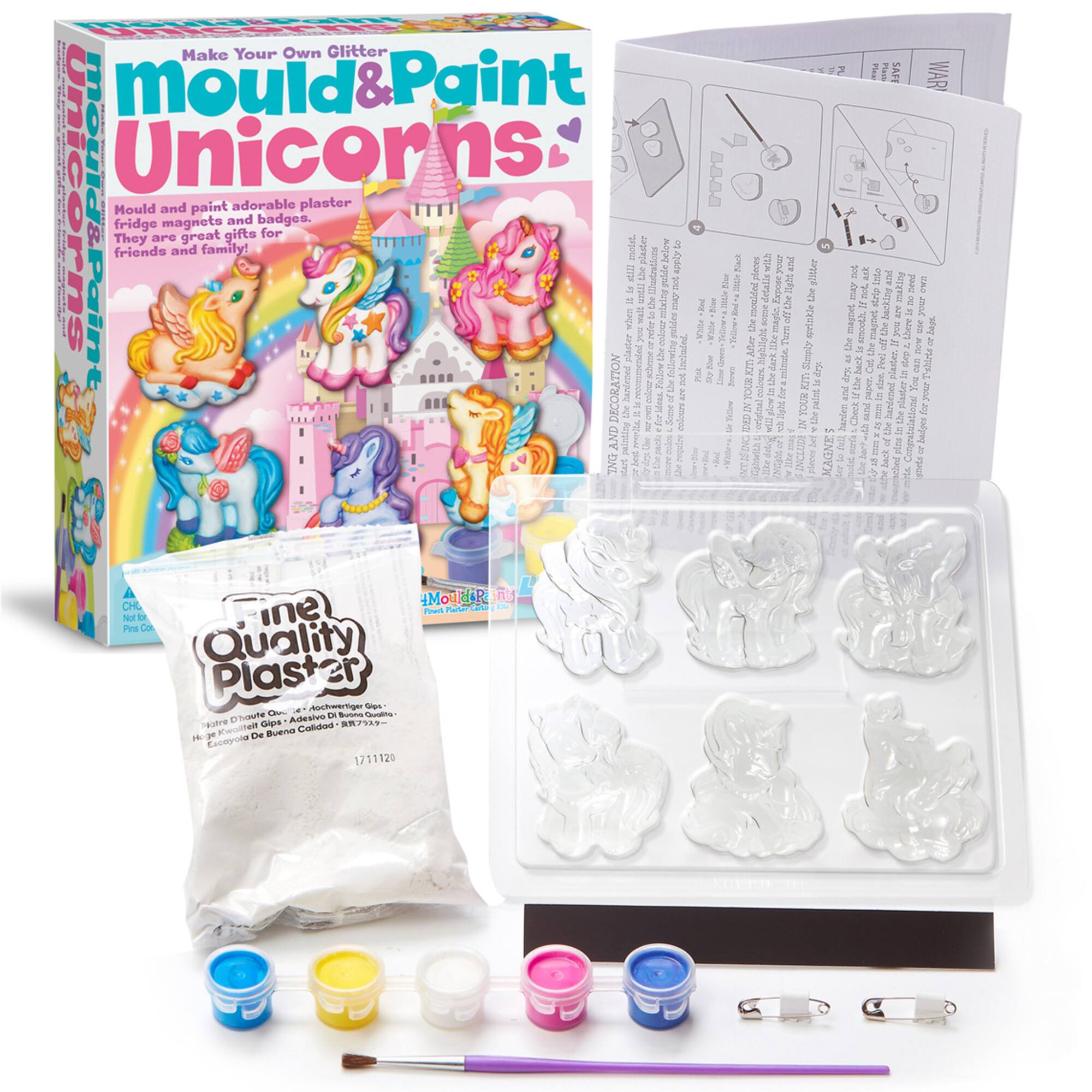 Make Your Own Glitter Mould & Paint Unicorns

Mould and paint adorable plaster fridge magnets and badges. They make great gifts for friends and family!

Included:
- 3D Deco Stencil
- Sande
- Colours
- Glitter
- Paint
- Plaster
- Magnets

Fine Quality Plaster

1711120
