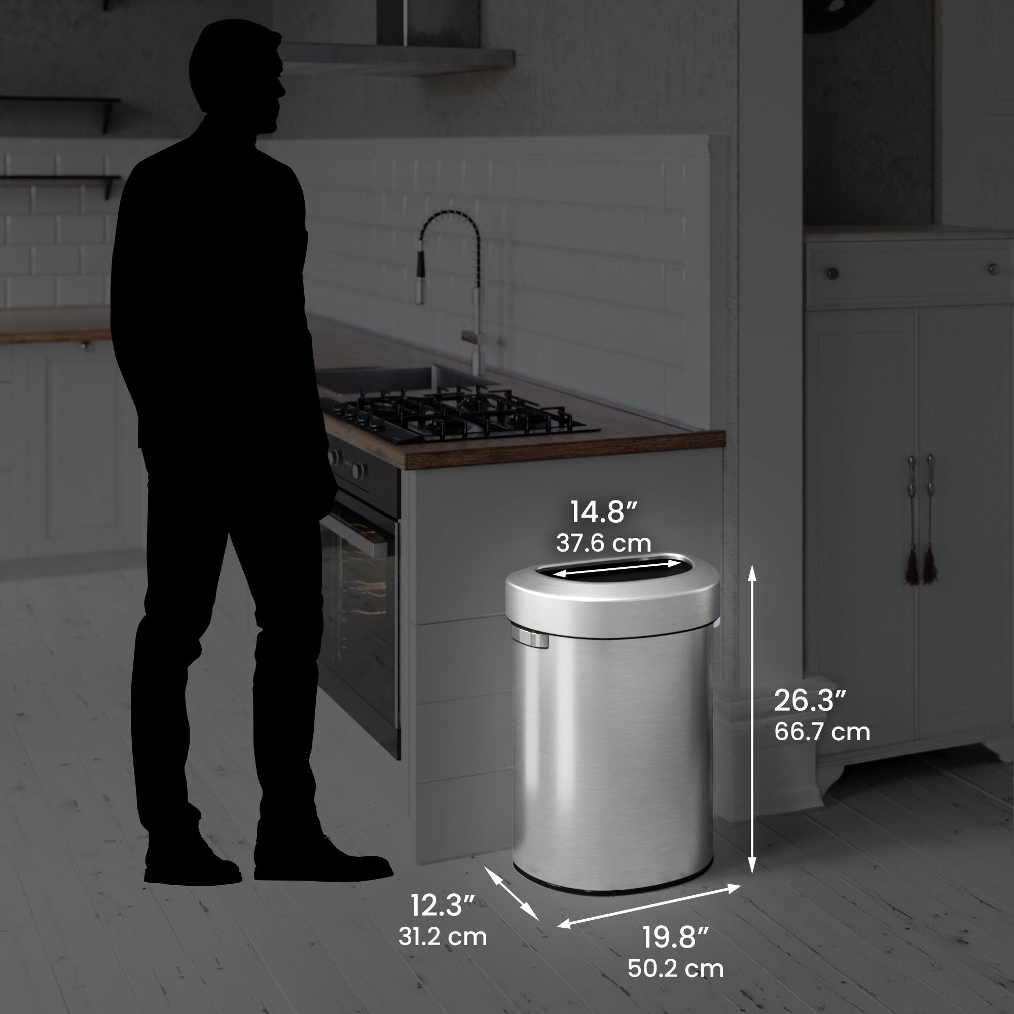 14.8" 37.6 cm  
26.3" 66.7 cm  
19.8" 50.2 cm  
12.3" 31.2 cm