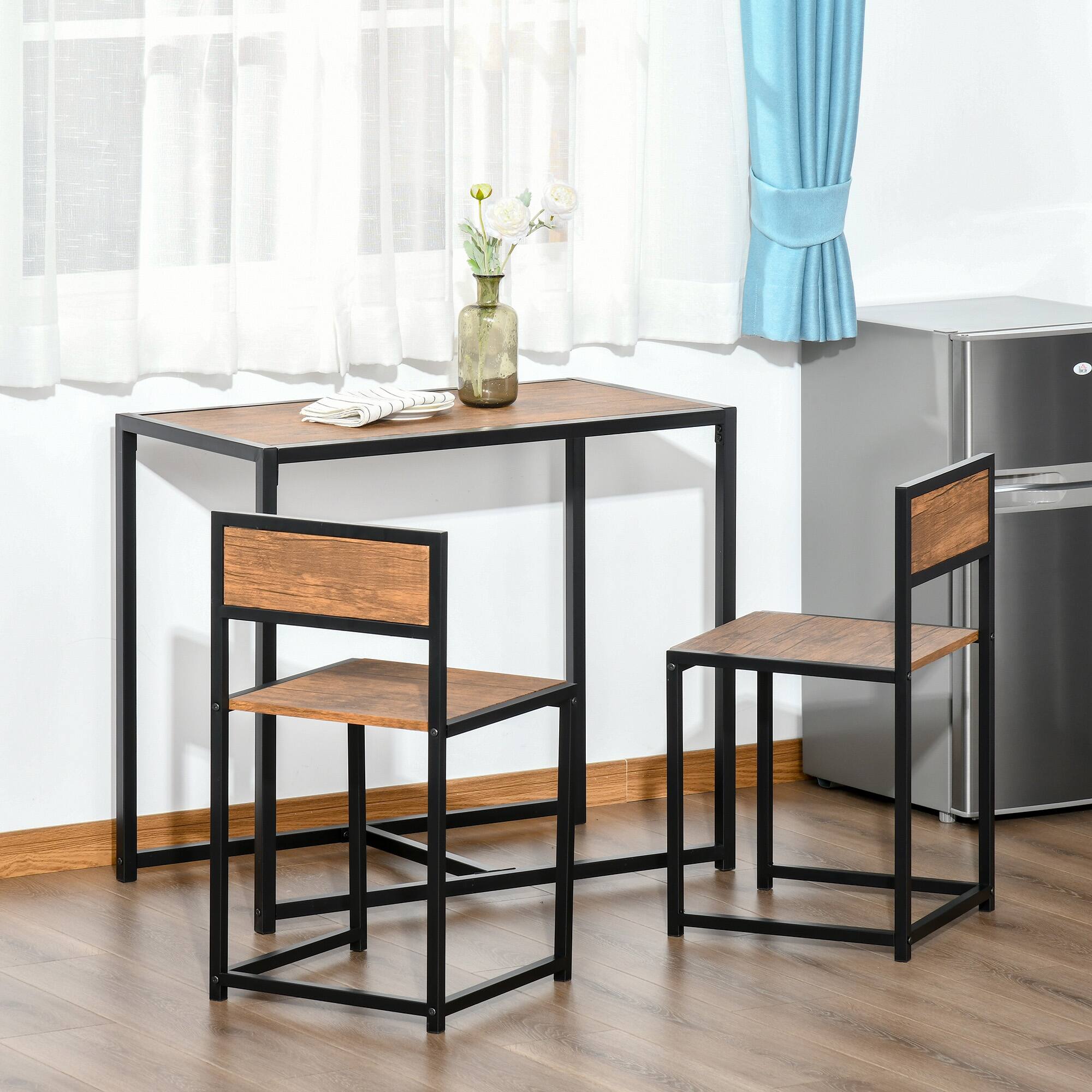 Alt View 1. Homcom - Industrial Dining Table Set for 2, Kitchen Table and Chairs, Dining Room Sets for Small Spaces - Rustic Brown.