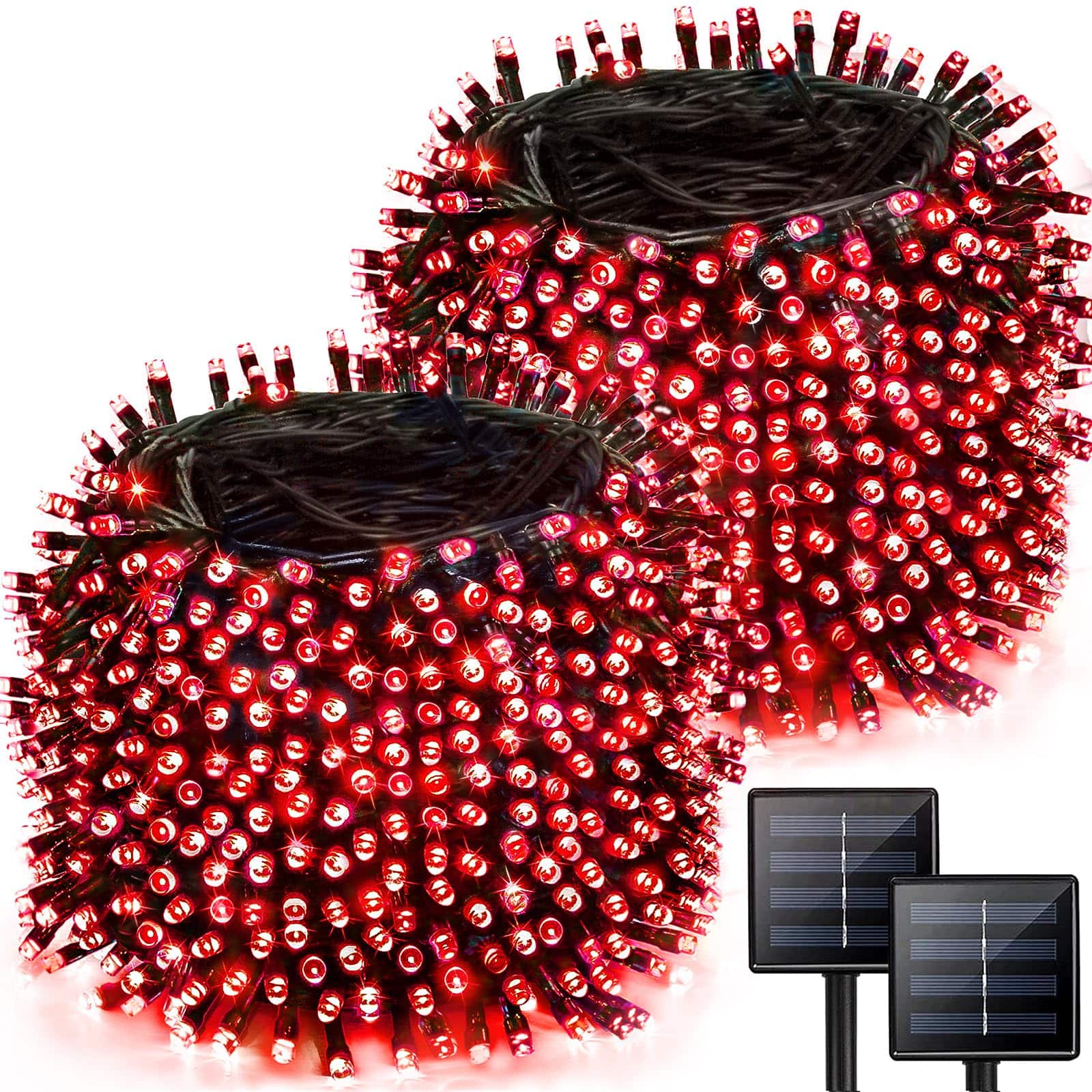 NICHOLAS KLEIN - 480 Led Solar String Lights For Outside Super Long Chrismas Outdoor With 8 Modes - Red 2 Pack