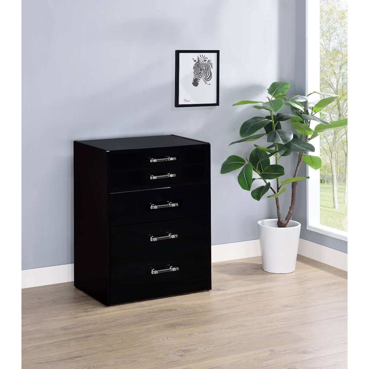 Front. Loheer - Loheer Black High Gloss Makeup Vanity Set with Mirror and Stool - Black.