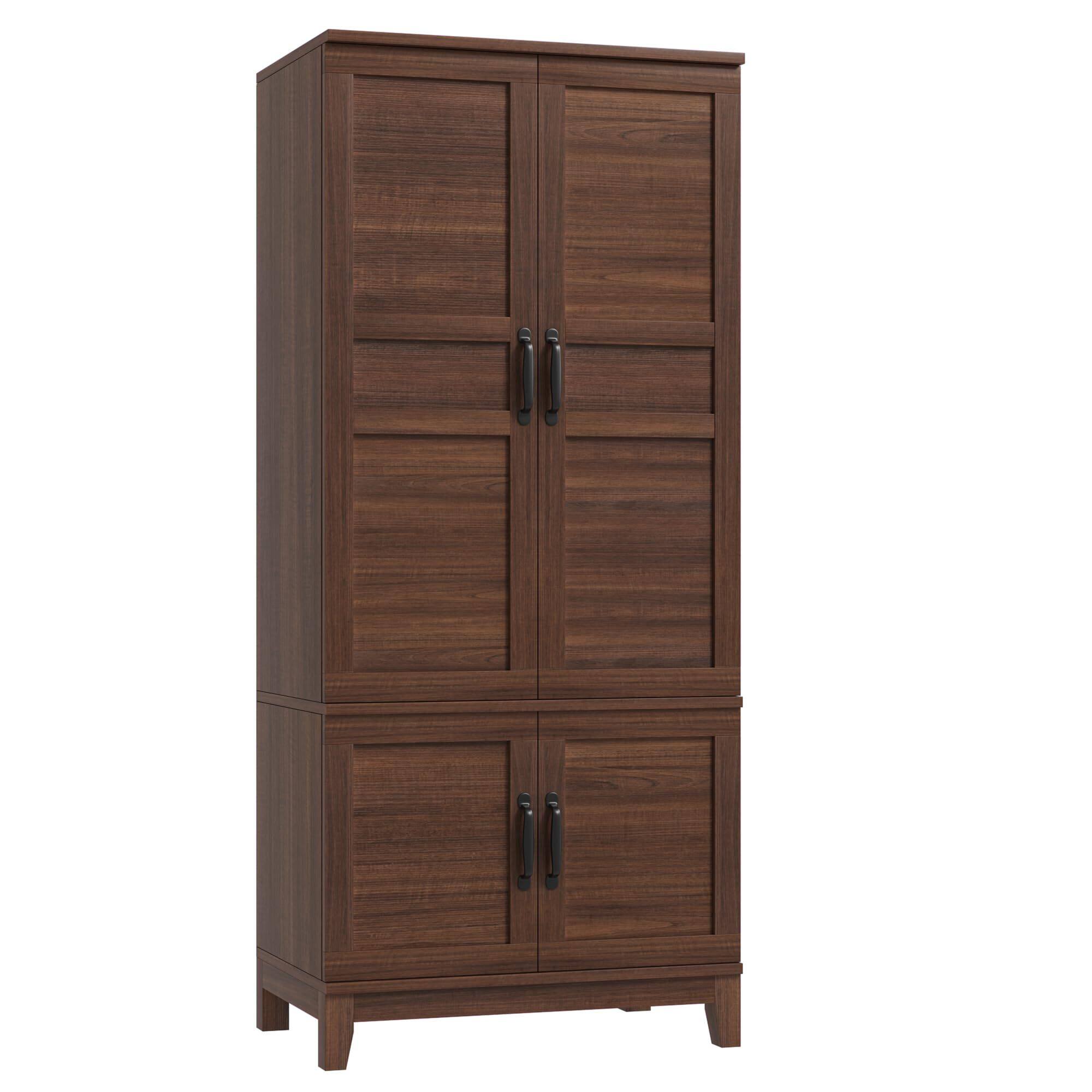 Alt View 4. GARVEE - 72" Wooden Armoire Wardrobe Closet with 4 Doors Freestanding Cabinet with Hanging Rod for Bedroom Rustic Brown - Brown.