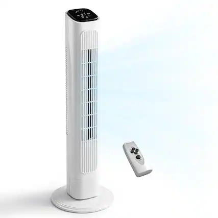 Front. Winado - 36 inch Bladeless Tower Fan, Portable Floor Fan with Remote Control, LED Display, Adjustable 90° Oscillating, 3 Speeds - White.